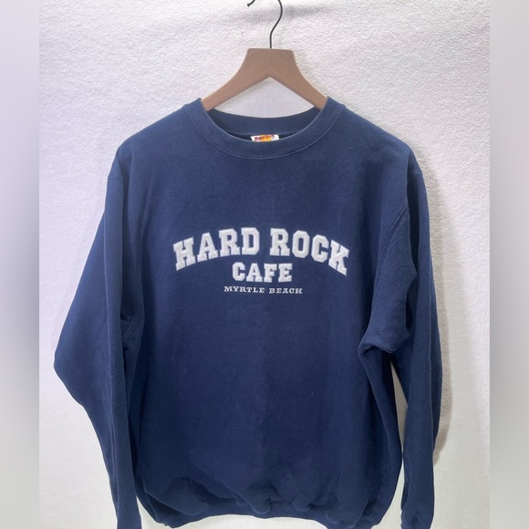 Vintage Hard Rock Cafe Crewneck Sweatshirt Navy Mens XL Y2K 90s 1844 - Picture 1 of 7